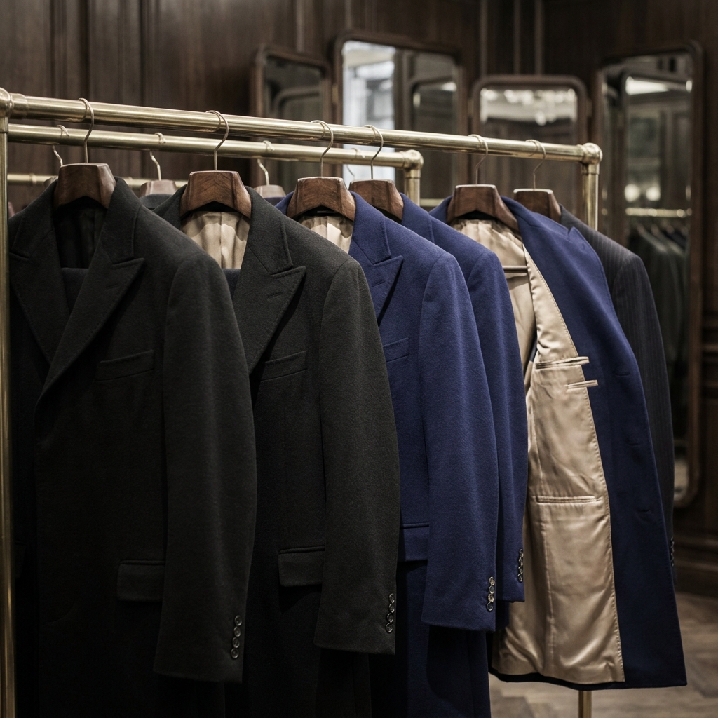 Men's coats and jackets in charcoal, black, and navy